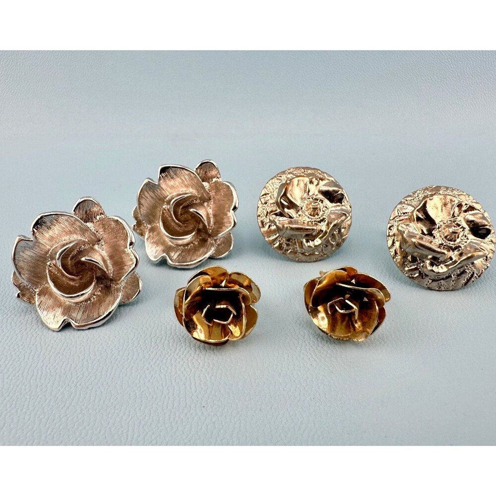 Vintage Flower Earrings Lot Textured Dimensional Silver Gold Tone Monet